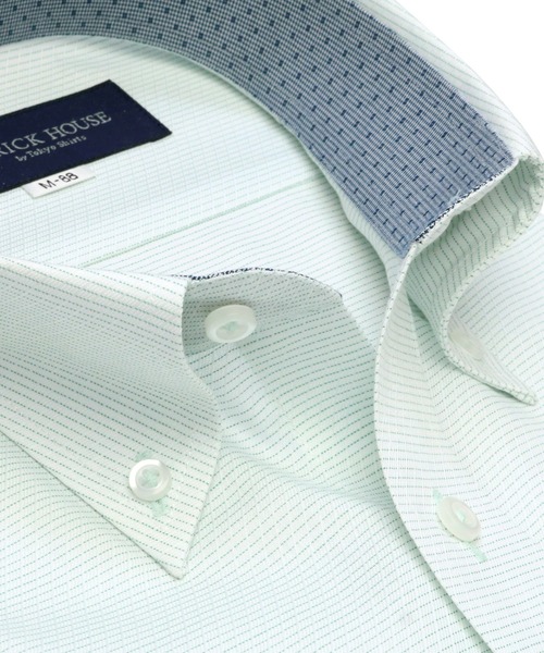 TOKYO SHIRTS(トウキョウシャツ)の「形態安定ノーアイロン ボタンダウン 長袖ビジネスワイシャツ(ビジネスシャツ・メンズ・グリーン・首回り45cm-裄丈90cm/首回り47cm-裄丈86cm/首回り42cm-裄丈90cm/首回り45cm-裄丈82cm/首回り47cm-裄丈90cm/首回り43cm-裄丈90cm/首回り39cm-裄丈88cm/首回り45cm-裄丈86cm)」の2枚目の写真