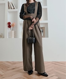 kirakiraShop（キラキラショップ）の「キレイ目シルエットで大人見せ。ハイウエスト タック サロペット（サロペット/オーバーオール）」