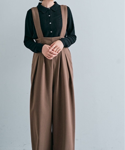 kirakiraShop（キラキラショップ）の「キレイ目シルエットで大人見せ。ハイウエスト タック サロペット（サロペット/オーバーオール・レディース・ブラック/チャコール/ベージュ/ブラウン系その他・M/L）」の9枚目の写真