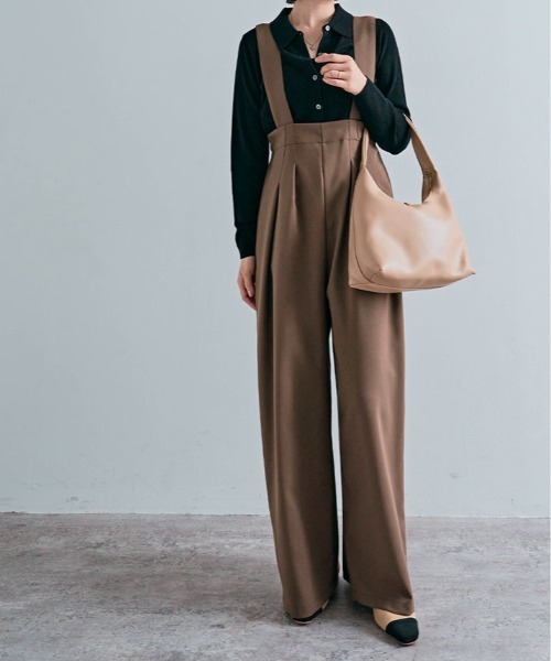 kirakiraShop（キラキラショップ）の「キレイ目シルエットで大人見せ。ハイウエスト タック サロペット（サロペット/オーバーオール・レディース・ブラック/チャコール/ベージュ/ブラウン系その他・M/L）」の15枚目の写真