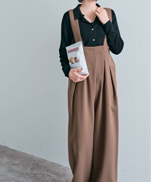 kirakiraShop（キラキラショップ）の「キレイ目シルエットで大人見せ。ハイウエスト タック サロペット（サロペット/オーバーオール・レディース・ブラック/チャコール/ベージュ/ブラウン系その他・M/L）」の11枚目の写真