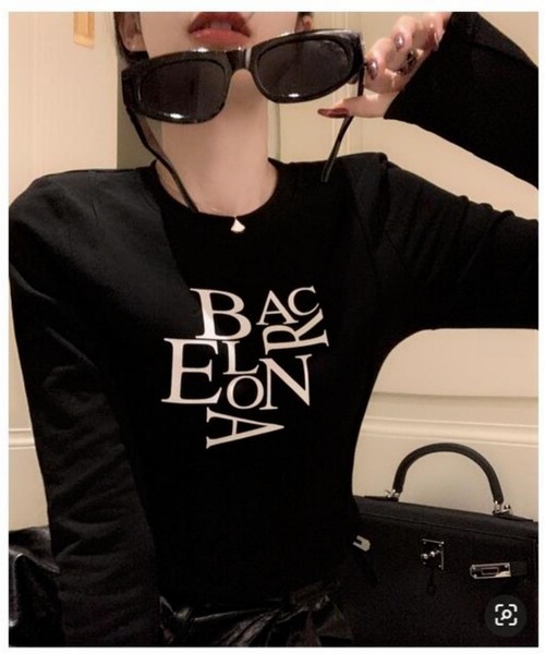 MAISON DE THERESE(メゾン ド テレーズ)の「長袖トップス/Tシャツ BACロゴレタリングスリムライン(Tシャツ/カットソー・レディース・ホワイト/ブラック・M/S/L/XL)」の2枚目の写真