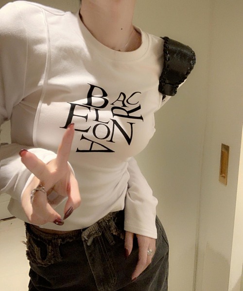 MAISON DE THERESE(メゾン ド テレーズ)の「長袖トップス/Tシャツ BACロゴレタリングスリムライン(Tシャツ/カットソー・レディース・ホワイト/ブラック・M/S/L/XL)」の16枚目の写真