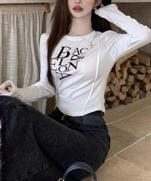MAISON DE THERESE(メゾン ド テレーズ)の「長袖トップス/Tシャツ BACロゴレタリングスリムライン(Tシャツ/カットソー・レディース・ホワイト/ブラック・M/S/L/XL)」の18枚目の写真