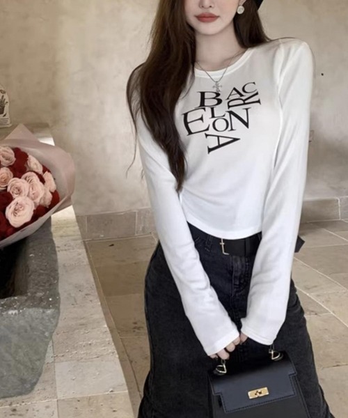 MAISON DE THERESE(メゾン ド テレーズ)の「長袖トップス/Tシャツ BACロゴレタリングスリムライン(Tシャツ/カットソー・レディース・ホワイト/ブラック・M/S/L/XL)」の19枚目の写真