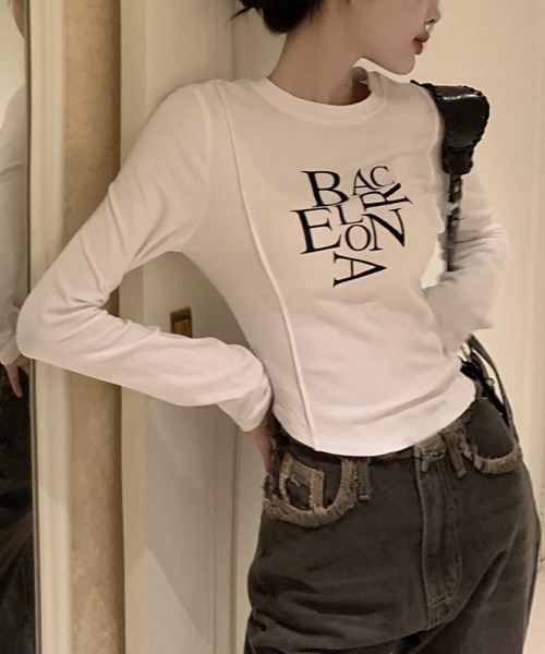 MAISON DE THERESE(メゾン ド テレーズ)の「長袖トップス/Tシャツ BACロゴレタリングスリムライン(Tシャツ/カットソー・レディース・ホワイト/ブラック・M/S/L/XL)」の22枚目の写真