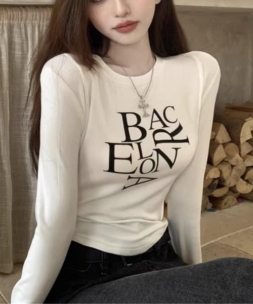 MAISON DE THERESE(メゾン ド テレーズ)の「長袖トップス/Tシャツ BACロゴレタリングスリムライン(Tシャツ/カットソー・レディース・ホワイト/ブラック・M/S/L/XL)」の20枚目の写真