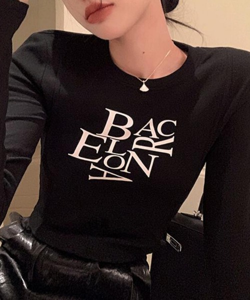 MAISON DE THERESE(メゾン ド テレーズ)の「長袖トップス/Tシャツ BACロゴレタリングスリムライン(Tシャツ/カットソー・レディース・ホワイト/ブラック・M/S/L/XL)」の8枚目の写真