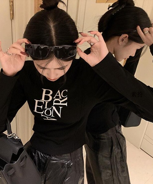 MAISON DE THERESE(メゾン ド テレーズ)の「長袖トップス/Tシャツ BACロゴレタリングスリムライン(Tシャツ/カットソー・レディース・ホワイト/ブラック・M/S/L/XL)」の9枚目の写真