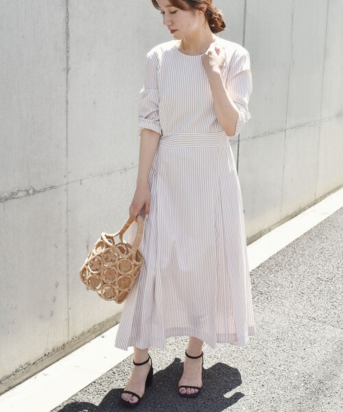 美品✨アンタイトル♡ストライプ柄ロングワンピース リボン