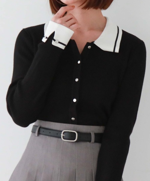 archives（アルシーヴ）の「ラインカラークラシカルリブニット（ニット/セーター・レディース・アイボリー/ブルーグレー/ブラック・MEDIUM）」の3枚目の写真