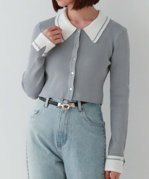 archives（アルシーヴ）の「ラインカラークラシカルリブニット（ニット/セーター・レディース・アイボリー/ブルーグレー/ブラック・MEDIUM）」の5枚目の写真