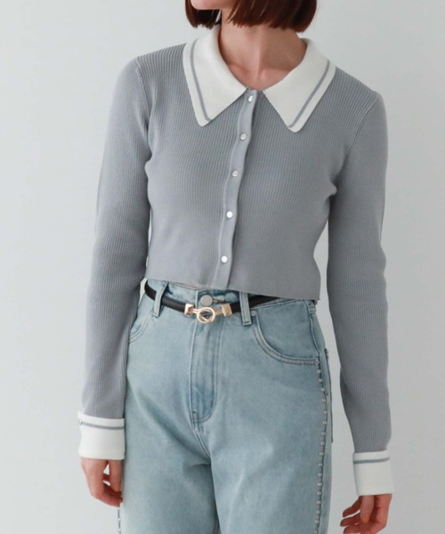 archives（アルシーヴ）の「ラインカラークラシカルリブニット（ニット/セーター・レディース・アイボリー/ブルーグレー/ブラック・MEDIUM）」の9枚目の写真