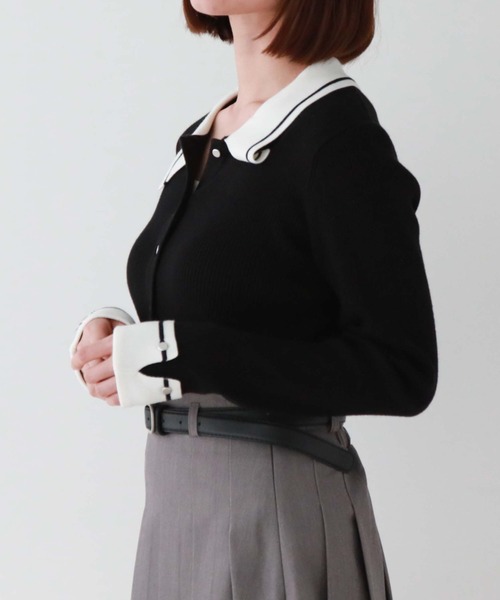 archives（アルシーヴ）の「ラインカラークラシカルリブニット（ニット/セーター・レディース・アイボリー/ブルーグレー/ブラック・MEDIUM）」の11枚目の写真