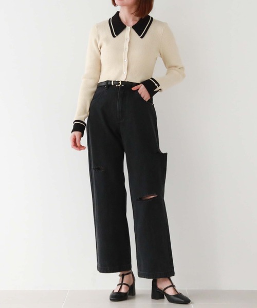 archives（アルシーヴ）の「ラインカラークラシカルリブニット（ニット/セーター・レディース・アイボリー/ブルーグレー/ブラック・MEDIUM）」の7枚目の写真