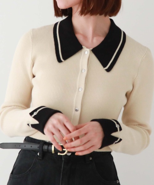 archives（アルシーヴ）の「ラインカラークラシカルリブニット（ニット/セーター・レディース・アイボリー/ブルーグレー/ブラック・MEDIUM）」の8枚目の写真