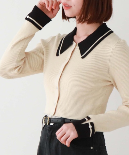 archives（アルシーヴ）の「ラインカラークラシカルリブニット（ニット/セーター・レディース・アイボリー/ブルーグレー/ブラック・MEDIUM）」の4枚目の写真