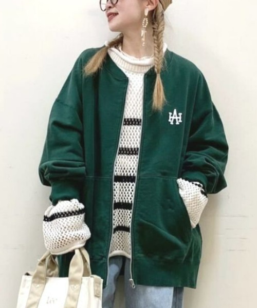 Right-on（ライトオン）の「【Hollywood athletic co】スウェットカーディガン ユニセックス（スウェット・メンズ・グレー/グリーン・M/XL/L）」の2枚目の写真