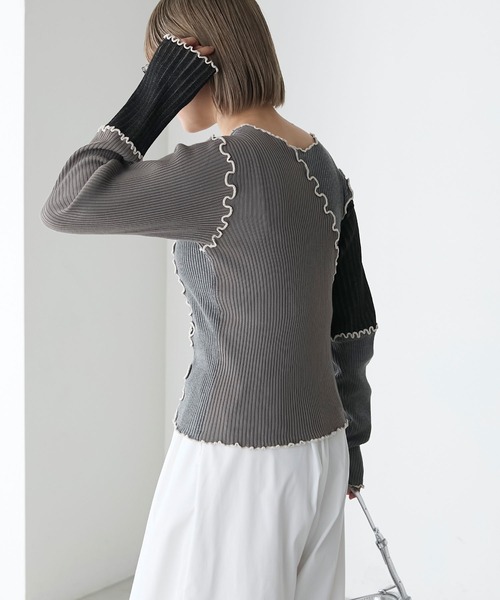 forksy.(フォルクシー)の「【forksy.】パッチワークメローニットプルオーバー(ニット/セーター・レディース・グレー/ブラック/アイボリー・FREE)」の15枚目の写真