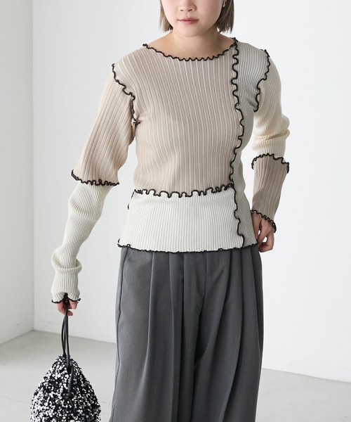 ✨美品　machatt マチャット　フリルパッチワークニット プルオーバー MACHATT マチャット パッチワーク フリルニット ホワイト