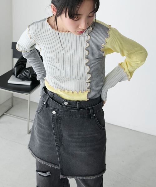 forksy.(フォルクシー)の「【forksy.】パッチワークメローニットプルオーバー(ニット/セーター・レディース・グレー/ブラック/アイボリー・FREE)」の21枚目の写真