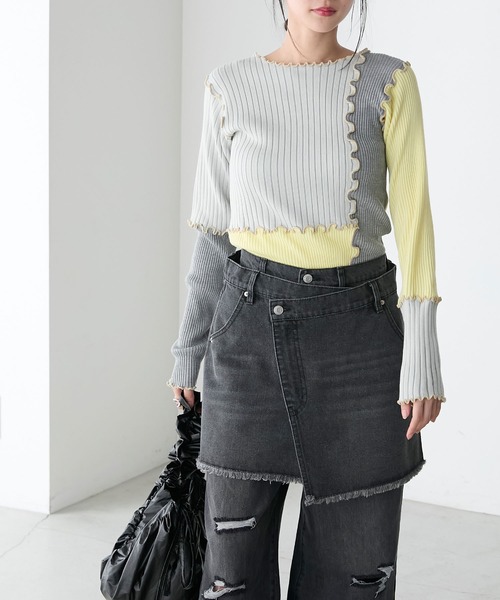 forksy.(フォルクシー)の「【forksy.】パッチワークメローニットプルオーバー(ニット/セーター・レディース・グレー/ブラック/アイボリー・FREE)」の22枚目の写真