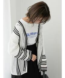 Samansa Mos2 blue | ◎クロシェ風メッシュニットカーディガン(カーディガン/ボレロ)