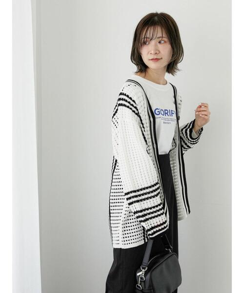 Samansa Mos2 blue（サマンサモスモスブルー）の「◎クロシェ風メッシュニットカーディガン（カーディガン/ボレロ・レディース・ブラック/オフホワイト/グレー・F）」の7枚目の写真