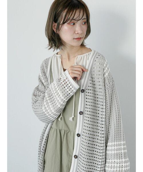 Samansa Mos2 blue（サマンサモスモスブルー）の「◎クロシェ風メッシュニットカーディガン（カーディガン/ボレロ・レディース・ブラック/オフホワイト/グレー・F）」の12枚目の写真