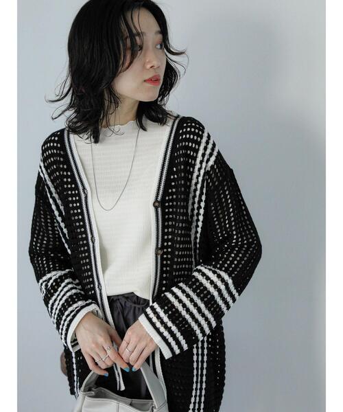 Samansa Mos2 blue（サマンサモスモスブルー）の「◎クロシェ風メッシュニットカーディガン（カーディガン/ボレロ・レディース・ブラック/オフホワイト/グレー・F）」の15枚目の写真
