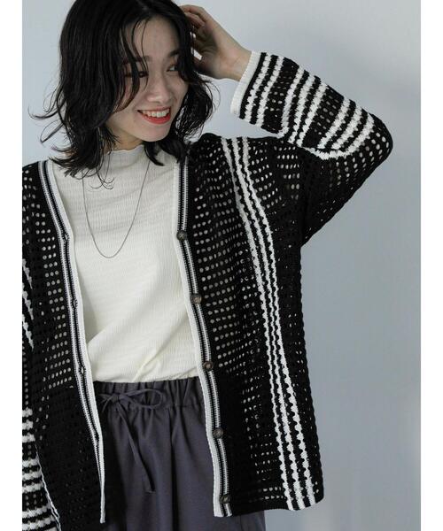 Samansa Mos2 blue（サマンサモスモスブルー）の「◎クロシェ風メッシュニットカーディガン（カーディガン/ボレロ・レディース・ブラック/オフホワイト/グレー・F）」の16枚目の写真