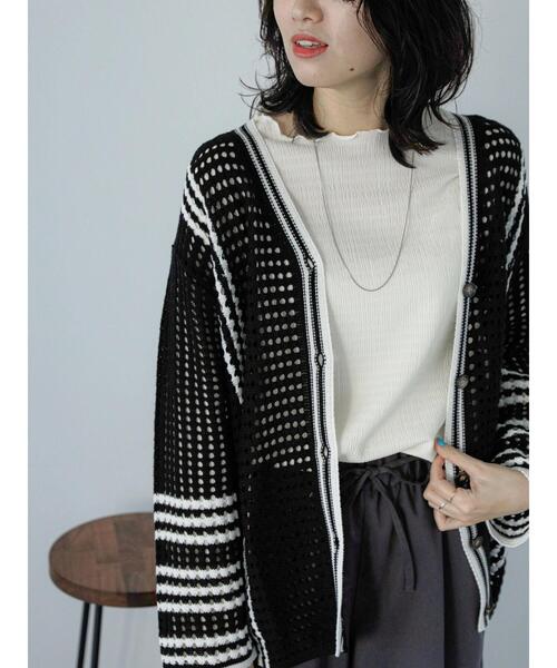 Samansa Mos2 blue（サマンサモスモスブルー）の「◎クロシェ風メッシュニットカーディガン（カーディガン/ボレロ・レディース・ブラック/オフホワイト/グレー・F）」の17枚目の写真