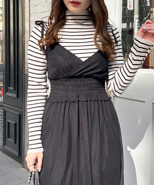 INGNI（イング）の「肩リボンカシュクールチュールキャミワンピース（ワンピース・レディース・オフホワイト/ブラック/グレー・M）」の8枚目の写真