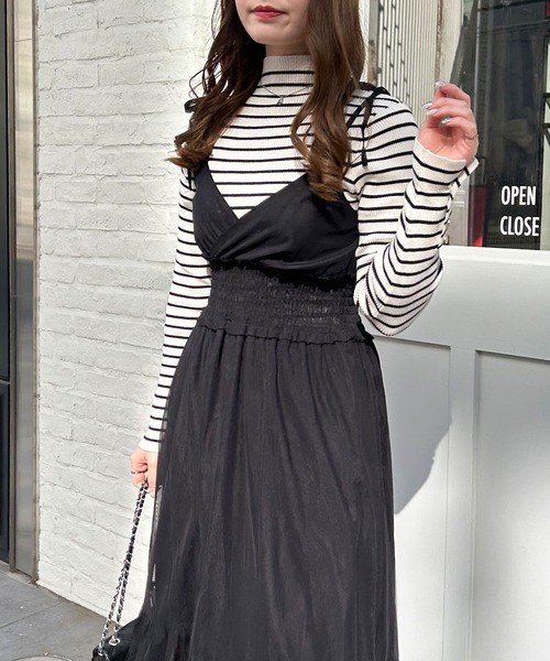 INGNI（イング）の「肩リボンカシュクールチュールキャミワンピース（ワンピース・レディース・オフホワイト/ブラック/グレー・M）」の9枚目の写真