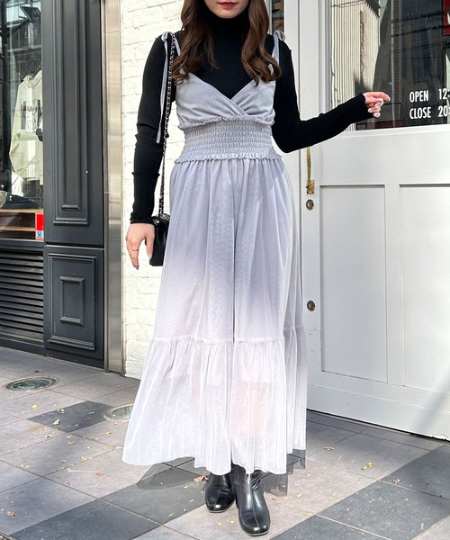 INGNI（イング）の「肩リボンカシュクールチュールキャミワンピース（ワンピース・レディース・オフホワイト/ブラック/グレー・M）」の11枚目の写真