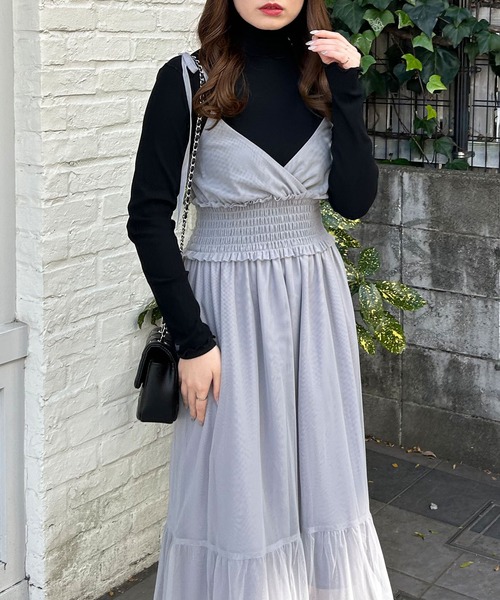 INGNI（イング）の「肩リボンカシュクールチュールキャミワンピース