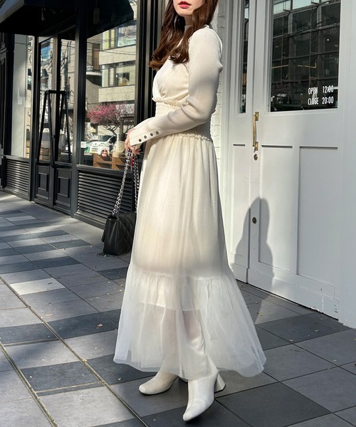 INGNI（イング）の「肩リボンカシュクールチュールキャミワンピース