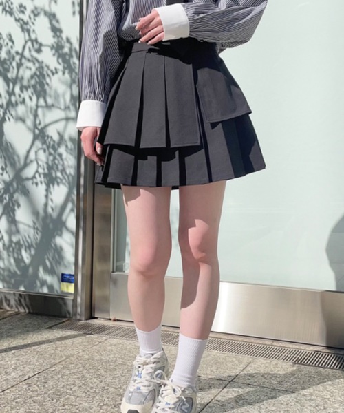 one way（ワンウェイ）の「ダブルプリーツスカート（スカート・レディース・ブラック/グレー・FREE）」の12枚目の写真