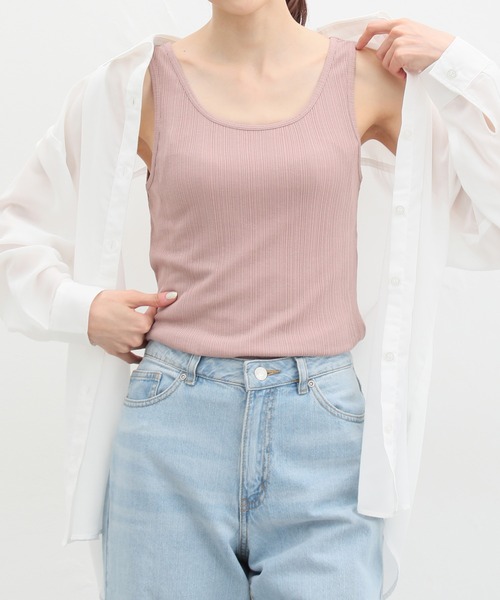 Honeys（ハニーズ）の「ランダムリブタンクトップ（タンクトップ・レディース・ベージュ/ブラック/オフホワイト/グリーン/ピンク/スミクロ/スモークピンク・S/L/M/LL）」の7枚目の写真