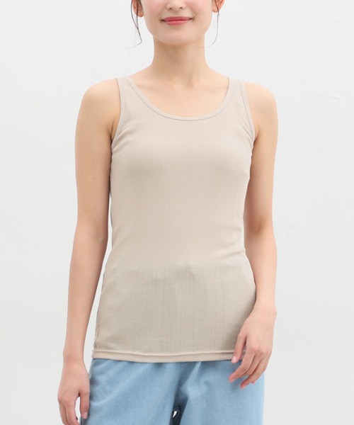 Honeys（ハニーズ）の「ランダムリブタンクトップ（タンクトップ・レディース・ベージュ/ブラック/オフホワイト/グリーン/ピンク/スミクロ/スモークピンク・S/L/M/LL）」の20枚目の写真