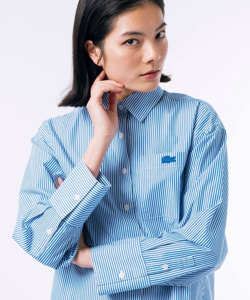 LACOSTE(ラコステ)の「ボリュームスリーブ ストライプクロップド 長袖シャツ(シャツ/ブラウス・レディース・ピンク/ネイビー/ロイヤルブルー・34/36/40/38)」の18枚目の写真