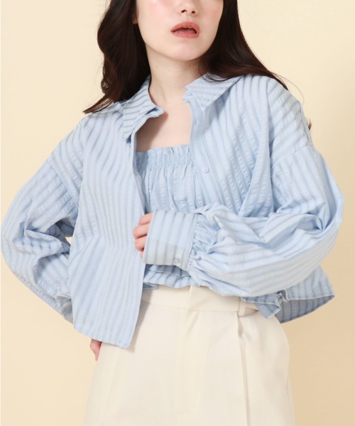 archives（アルシーヴ）の「ストライプビスチェ×シャツ（シャツ/ブラウス・レディース・ブルー/オフホワイト/ベージュ・MEDIUM）」の3枚目の写真