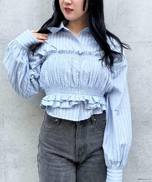 archives（アルシーヴ）の「ストライプビスチェ×シャツ（シャツ