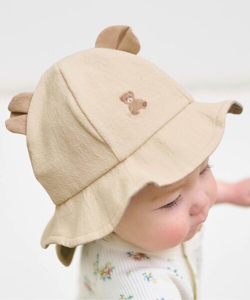 apres les cours(アプレレクール)の「耳付きベビー帽子(その他ベビー用品・キッズ・ストライプ/ベージュ・46/48)」の2枚目の写真