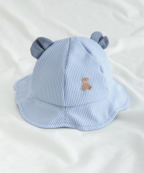 apres les cours(アプレレクール)の「耳付きベビー帽子(その他ベビー用品・キッズ・ストライプ/ベージュ・46/48)」の1枚目の写真