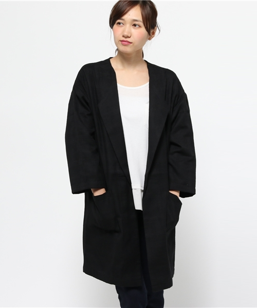 Kastane(カスタネ)の「オープンカラーガウン(その他アウター・レディース・ベージュ/ネイビー/カーキ/ブラック/ブルー/ブラック系その他/オリーブ・FREE)」の2枚目の写真