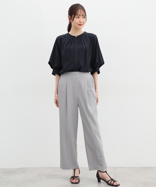 Honeys（ハニーズ）の「６分袖バンドカラーブラウス（シャツ/ブラウス・レディース・ネイビー/ブルー系その他/ライム/アイボリー/グレイッシュベージュ・S/M/L/LL/3L）」の8枚目の写真