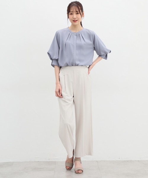 Honeys（ハニーズ）の「６分袖バンドカラーブラウス（シャツ/ブラウス・レディース・ネイビー/ブルー系その他/ライム/アイボリー/グレイッシュベージュ・S/M/L/LL/3L）」の11枚目の写真