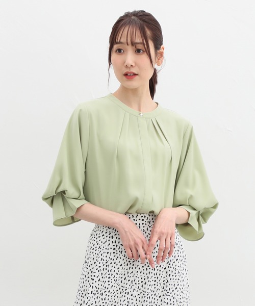 Honeys（ハニーズ）の「６分袖バンドカラーブラウス（シャツ/ブラウス・レディース・ネイビー/ブルー系その他/ライム/アイボリー/グレイッシュベージュ・S/M/L/LL/3L）」の15枚目の写真