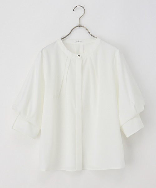 Honeys（ハニーズ）の「６分袖バンドカラーブラウス（シャツ/ブラウス・レディース・ネイビー/ブルー系その他/ライム/アイボリー/グレイッシュベージュ・S/M/L/LL/3L）」の20枚目の写真